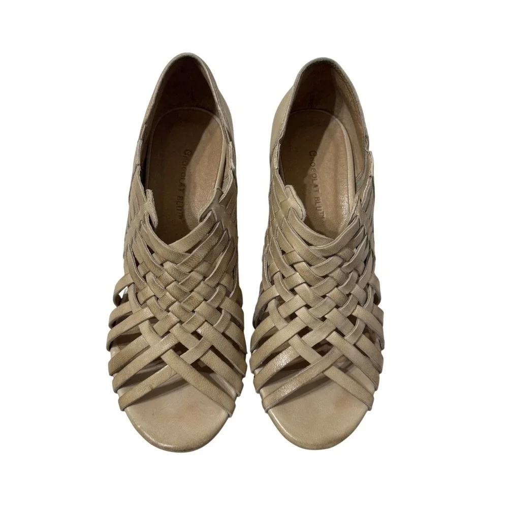 Chocolat Blu Winix Platform Sandal 6.5 Sand Tan Leather Woven Cork Good